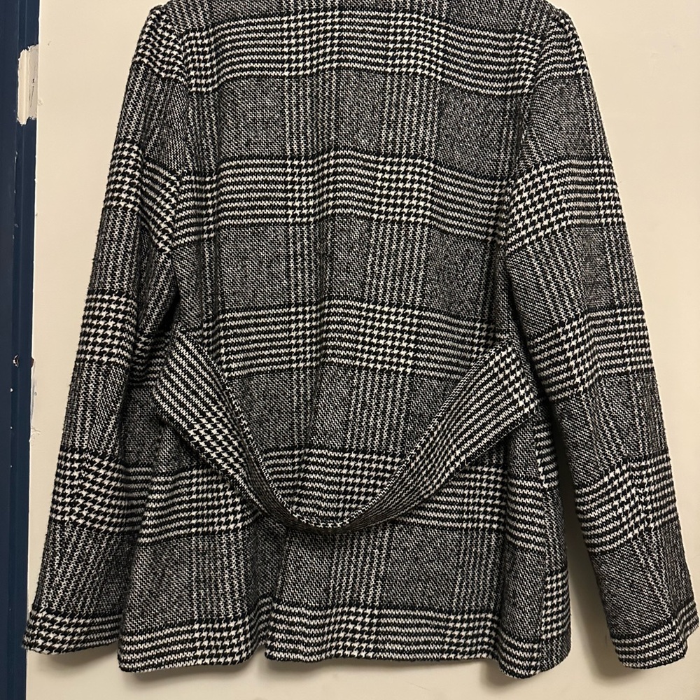 Maison Jules Black and White Checkered Pea Coat - Picture 3 of 4